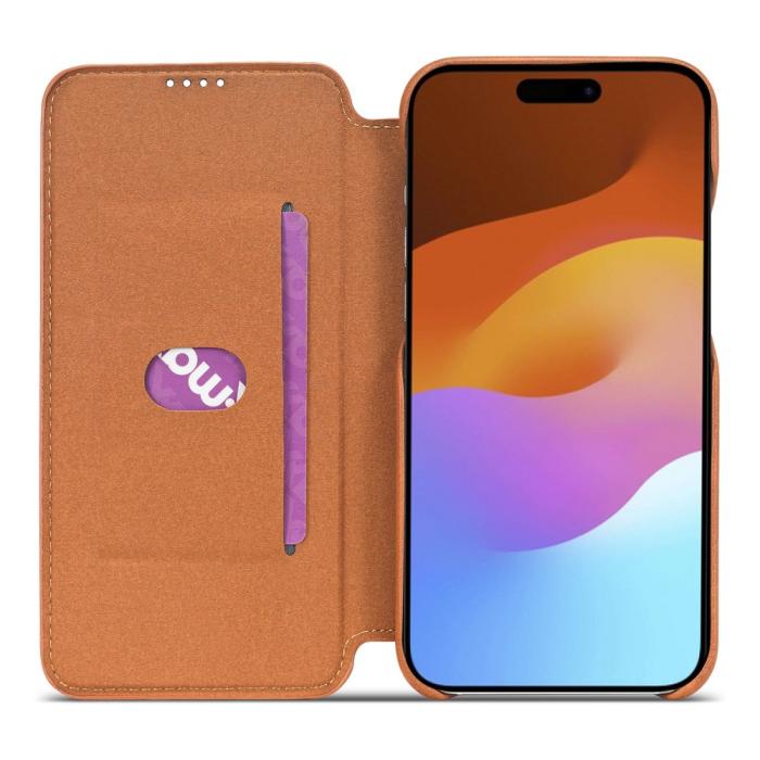 Bild 2, LC.IMEEKE LC.IMEEKE iPhone 15 Plus Fodral Slim Flip Ljus Brun