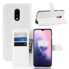  OnePlus 7 - Litchi Pl&aring;nboksfodral - Vit
