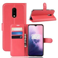  OnePlus 7 - Litchi Pl&aring;nboksfodral - R&ouml;d