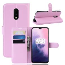  OnePlus 7 - Litchi Pl&aring;nboksfodral - Ljus Rosa