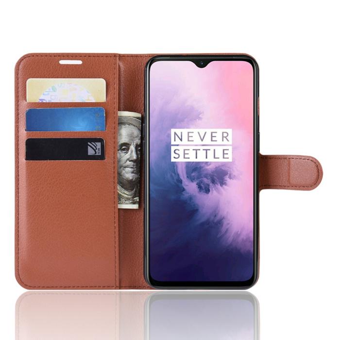 Bild 4,  OnePlus 7 - Litchi Plånboksfodral - Brun