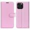  iPhone 16 Pro Max Fodral Litchi Läder Textur Ljus Rosa