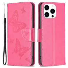  iPhone 16 Pro Fodral Med Tryckta Fj&auml;rilar Rosa