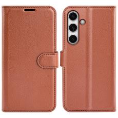  Samsung Galaxy S24 FE Fodral Litchi L&auml;der Textur Brun