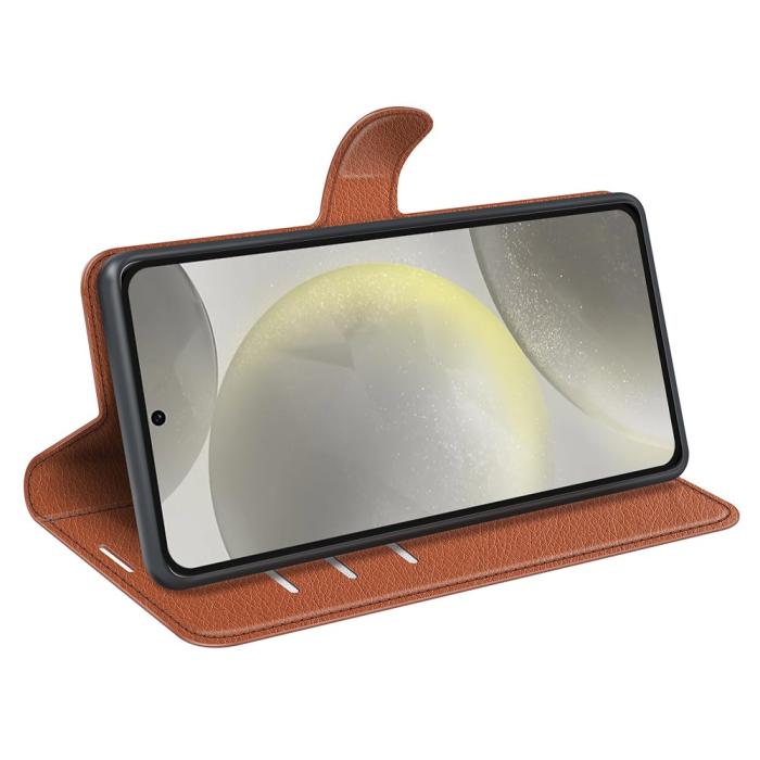 Bild 3,  Samsung Galaxy S24 FE Fodral Litchi Läder Textur Brun
