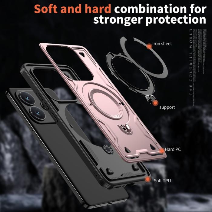 Bild 6,  Xiaomi Redmi Note 14 5G Skal MagSafe Kickstand Hybrid Roséguld