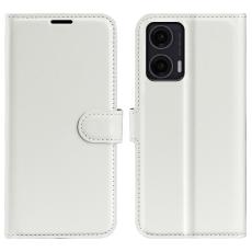  Motorola Moto G35 5G Fodral Litchi L&auml;der Vit
