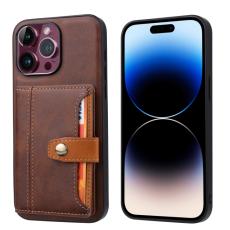  iPhone 15 Pro Skal L&auml;der Med Pl&aring;nboksfunktion Brun