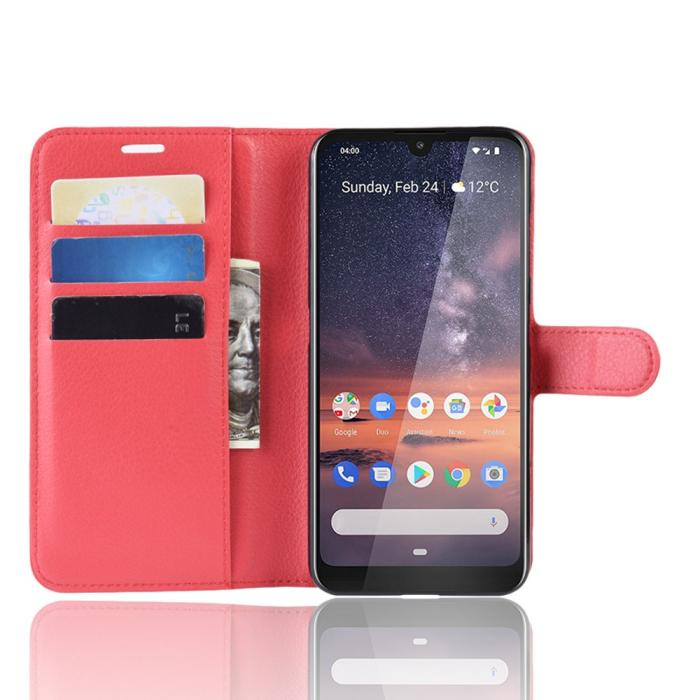 Bild 4,  Nokia 3.2 - Litchi Plånboksfodral - Röd
