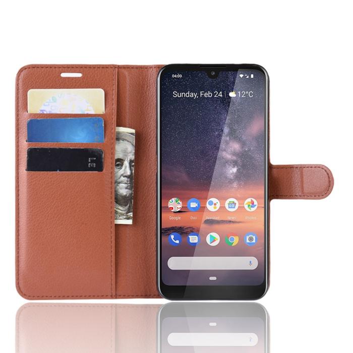 Bild 4,  Nokia 3.2 - Litchi Plånboksfodral - Brun