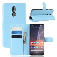  Nokia 3.2 - Litchi Pl&aring;nboksfodral - Ljus Bl&aring;