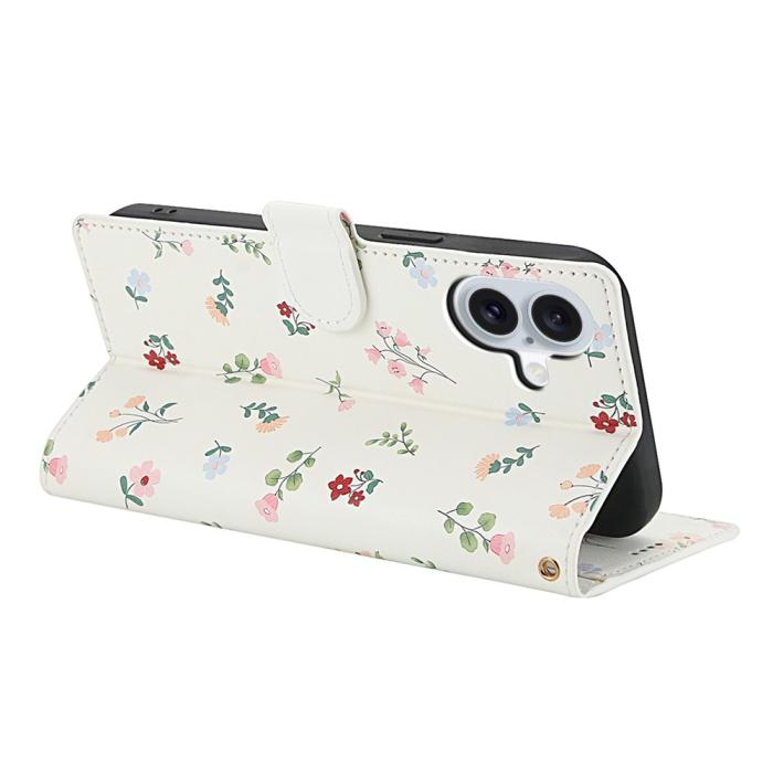 Bild 3,  iPhone 17 Fodral Rhombus Läder Blommor Vit