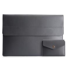  Laptop Sleeve 2-Set PU-L&auml;der V&auml;ska 13.3" M&ouml;rk Gr&aring;