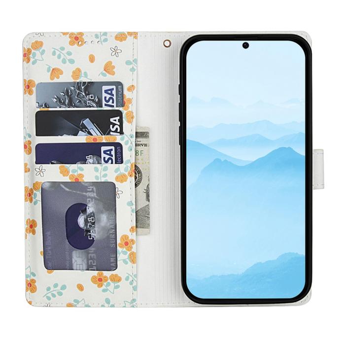 Bild 2,  Samsung Galaxy A57 5G Fodral Rhombus Läder Blommor Vit