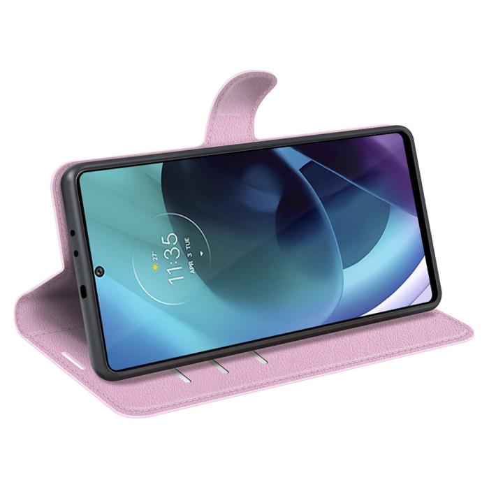 Bild 6,  Motorola Moto G71 Fodral Litchi Textur Ljus Rosa