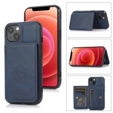  iPhone 14 L&auml;der Skal Med Kortfack Och Magnet Bl&aring;