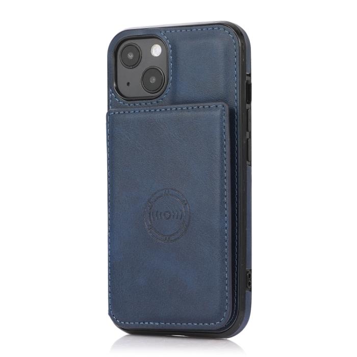 Bild 2,  iPhone 14 Läder Skal Med Kortfack Och Magnet Blå
