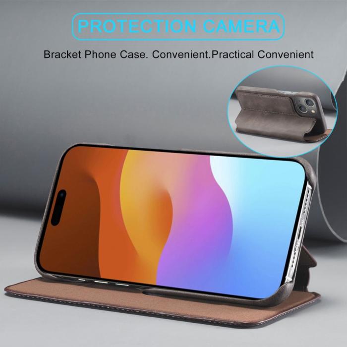 Bild 3, LC.IMEEKE LC.IMEEKE iPhone 15 Plus Fodral Slim Flip Brun