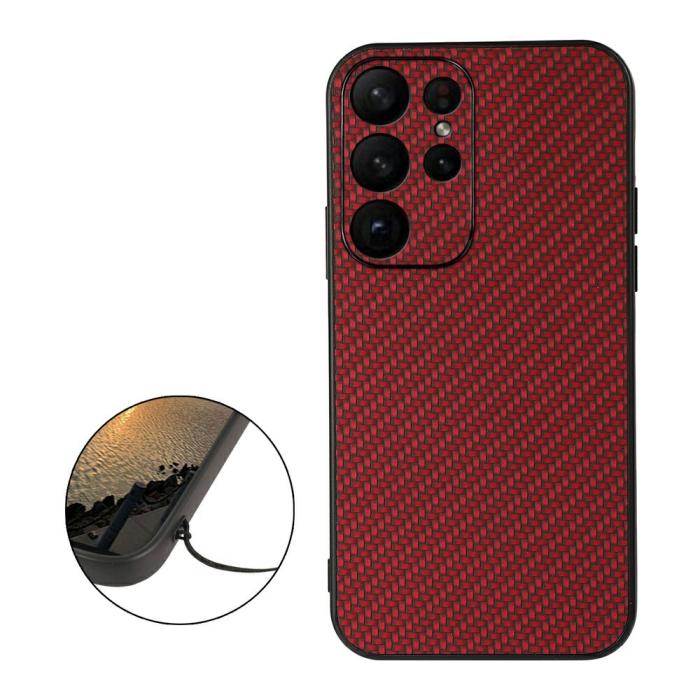 Bild 2,  Samsung Galaxy S23 Ultra Skal Kolfiber Textur Röd