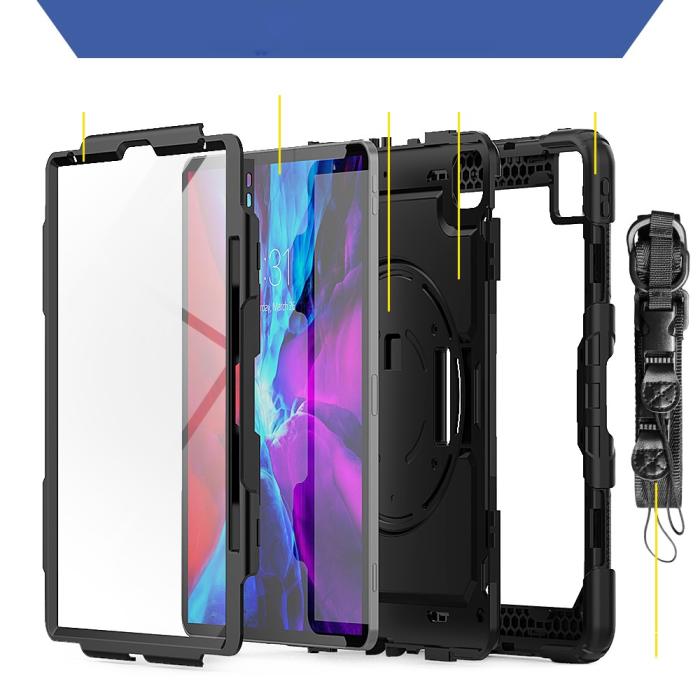 Bild 4,  iPad Pro 12.9 Skal 360° Rotation Shockproof Med Rem Svart