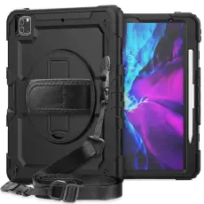  iPad Pro 12.9 Skal 360&deg; Rotation Shockproof Med Rem Svart