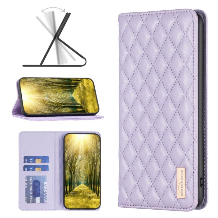 Bild 6, BINFEN BINFEN iPhone 16 Plus Fodral Diamond Flip Läder Lila