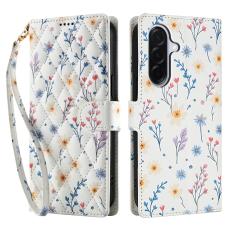  Samsung Galaxy A57 5G Fodral Rhombus L&auml;der Blommor Vit