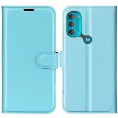  Motorola Moto G71 Fodral Litchi Textur Ljus Bl&aring;