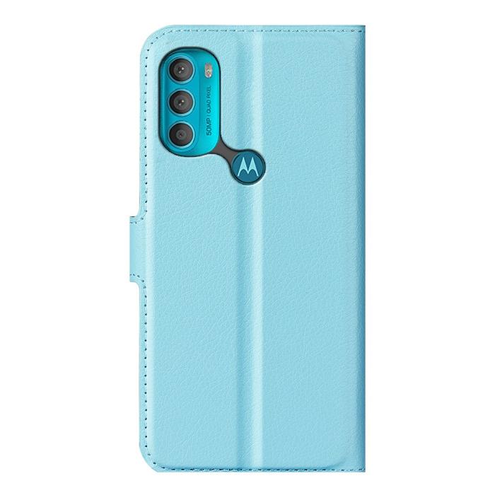 Bild 3,  Motorola Moto G71 Fodral Litchi Textur Ljus Blå