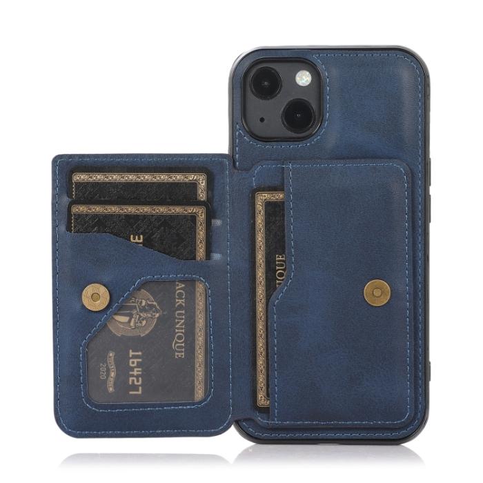 Bild 4,  iPhone 14 Läder Skal Med Kortfack Och Magnet Blå