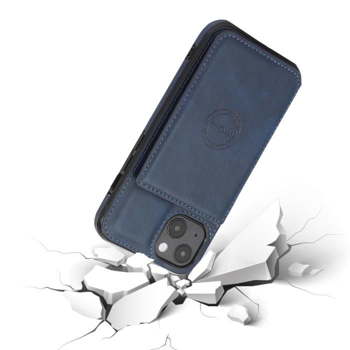 Bild 6,  iPhone 14 Läder Skal Med Kortfack Och Magnet Blå