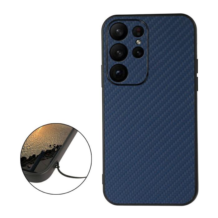 Bild 2,  Samsung Galaxy S23 Ultra Skal Kolfiber Textur Blå