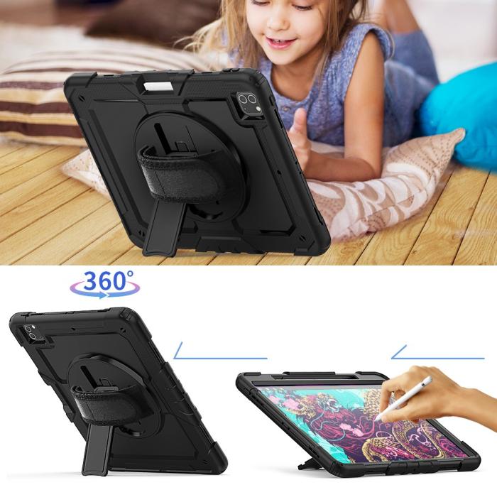 Bild 6,  iPad Pro 12.9 Skal 360° Rotation Shockproof Med Rem Svart