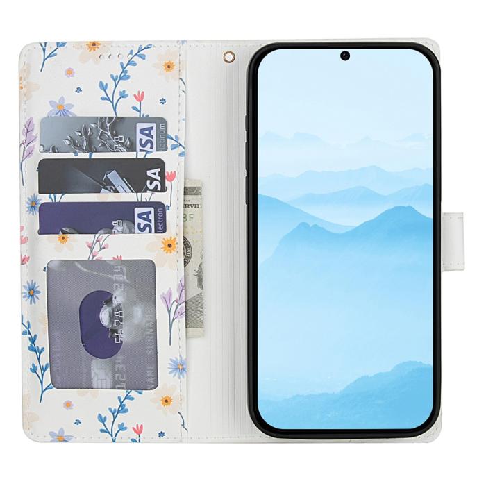 Bild 2,  Samsung Galaxy A57 5G Fodral Rhombus Läder Blommor Vit