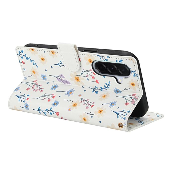 Bild 3,  Samsung Galaxy A57 5G Fodral Rhombus Läder Blommor Vit