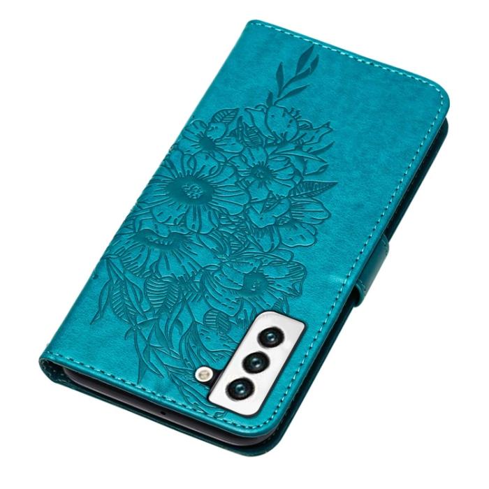 Bild 5,  Samsung Galaxy S22 Fodral Butterfly Läder Blå