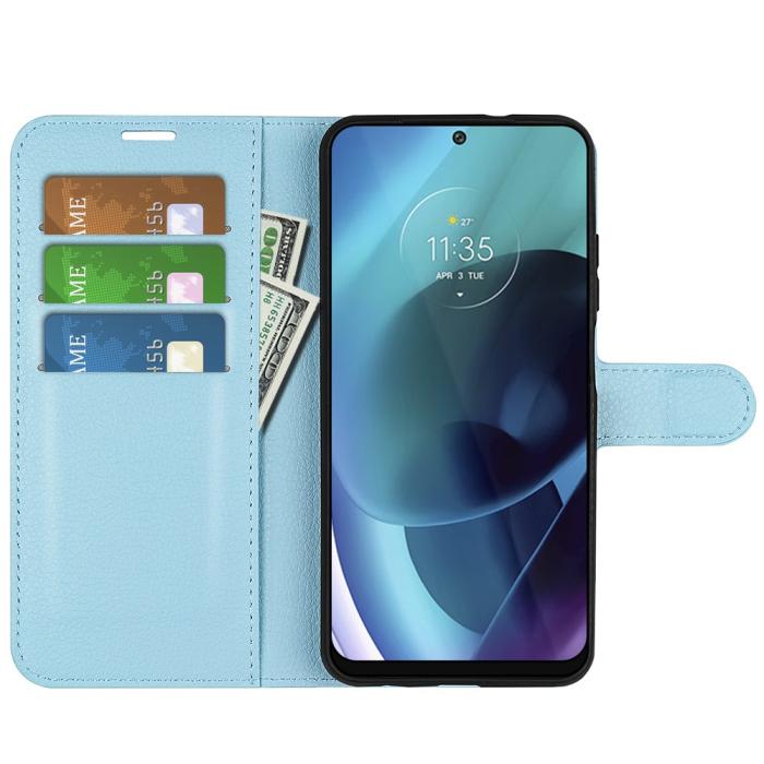 Bild 5,  Motorola Moto G71 Fodral Litchi Textur Ljus Blå