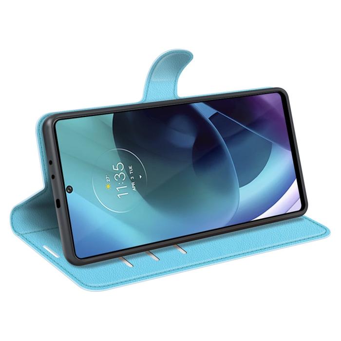 Bild 6,  Motorola Moto G71 Fodral Litchi Textur Ljus Blå