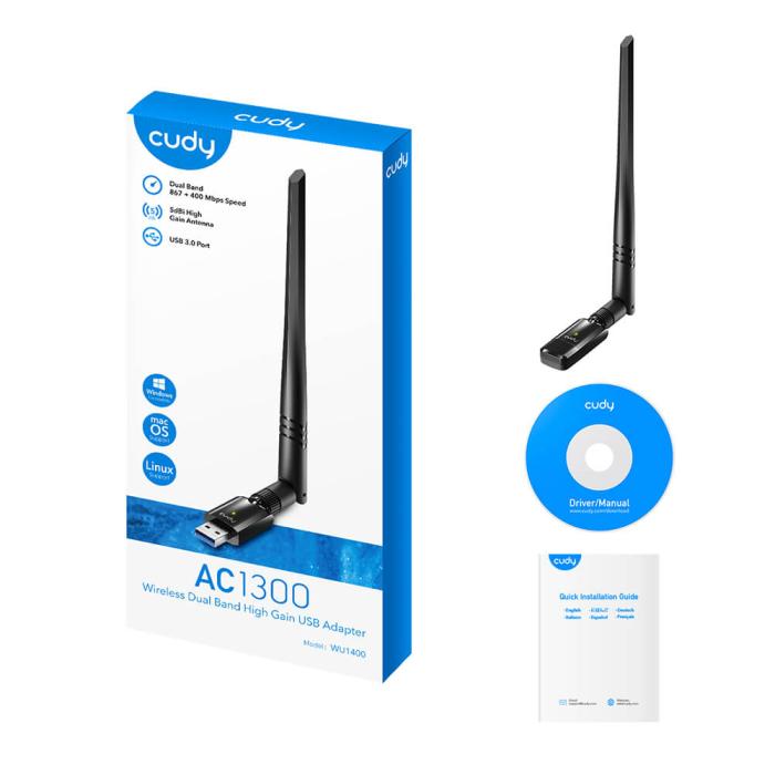 Bild 3, Cudy Cudy Adapter USB WU1400 AC1300 High Gain Svart