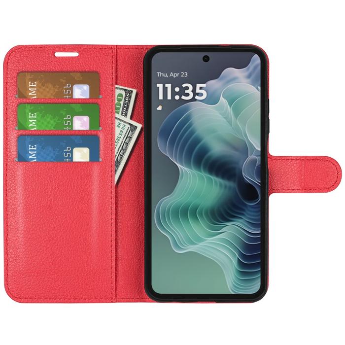 Bild 2,  Motorola Moto G35 5G Fodral Litchi Läder Röd