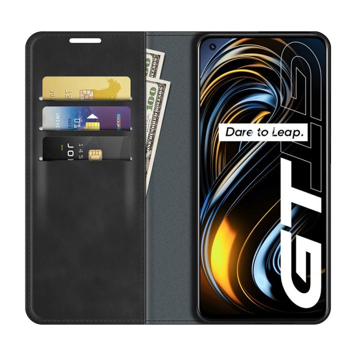 Bild 4,  Realme GT 5G - Läder Flip Fodral - Svart