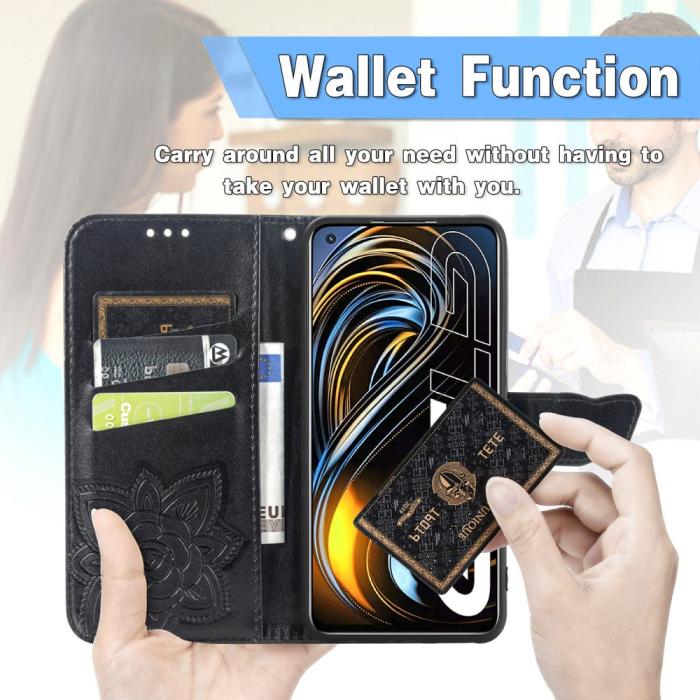 Bild 2,  Realme GT 5G - Butterfly Läder Fodral - Svart