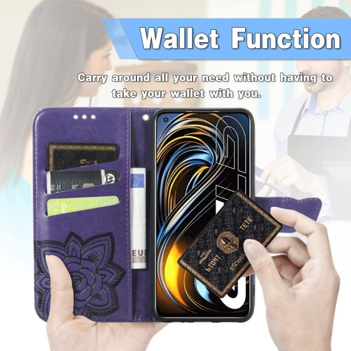 Bild 2,  Realme GT 5G - Butterfly Läder Fodral - Mörk Lila
