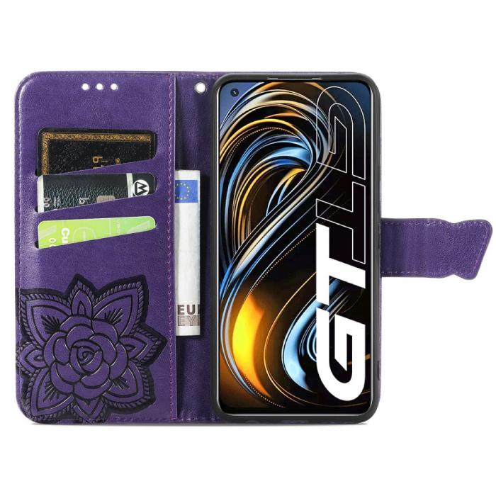 Bild 5,  Realme GT 5G - Butterfly Läder Fodral - Mörk Lila