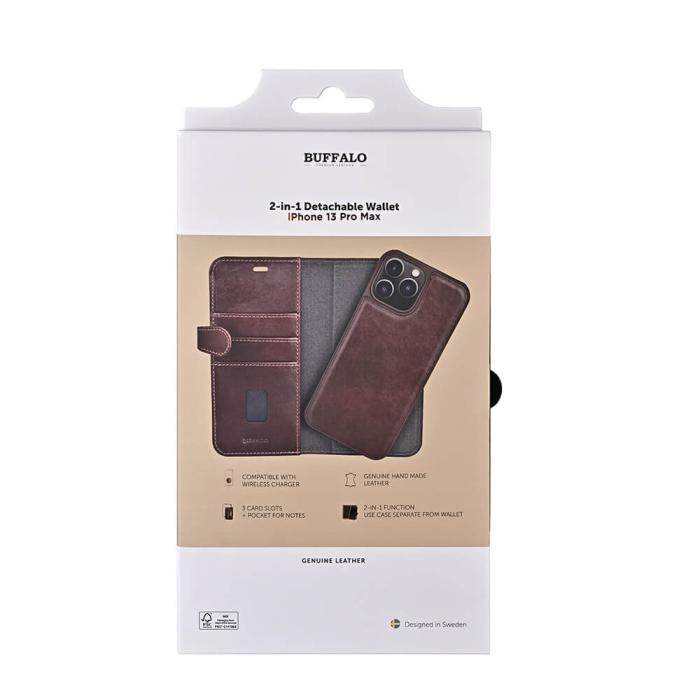 Bild 2, Buffalo Buffalo iPhone 13 Pro Max Fodral 2in1 Äkta Läder Brun
