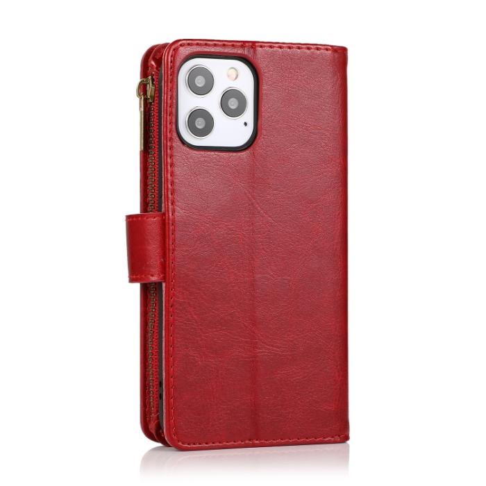 Bild 3,  iPhone 14 Fodral 9-kort Multifunktionell Läder Röd