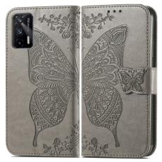  Realme GT 5G - Butterfly L&auml;der Fodral - Gr&aring;