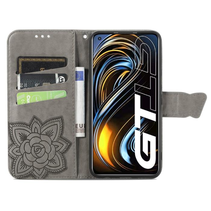 Bild 5,  Realme GT 5G - Butterfly Läder Fodral - Grå