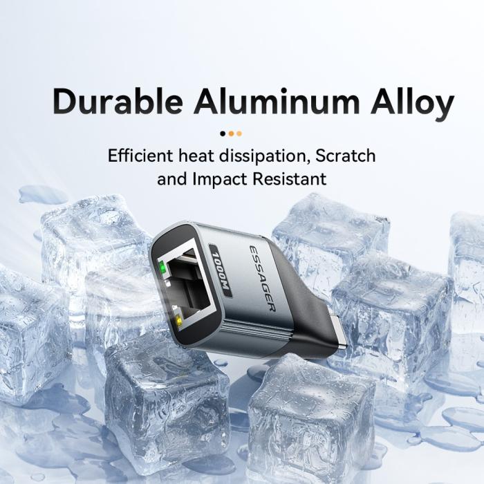 Bild 6, ESSAGER ESSAGER USB-C Hona Till RJ45 Adapter Grå