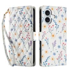  iPhone 17 Fodral Rhombus L&auml;der Blommor Vit